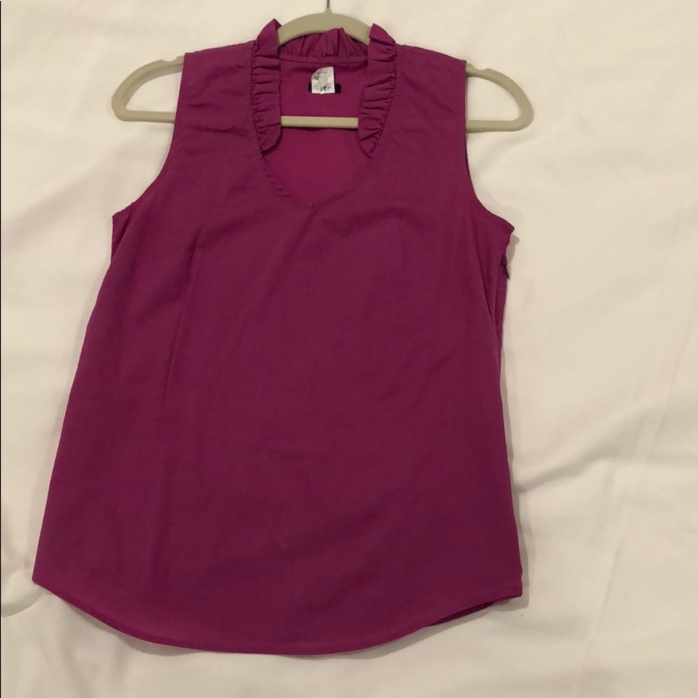 J. Crew Purple Top with Ruffle Neck